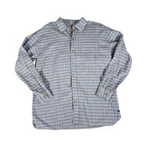 US Expedition Mens Large Blue Plaid Dobby Cotton Long Sleeve Button Down Shirt